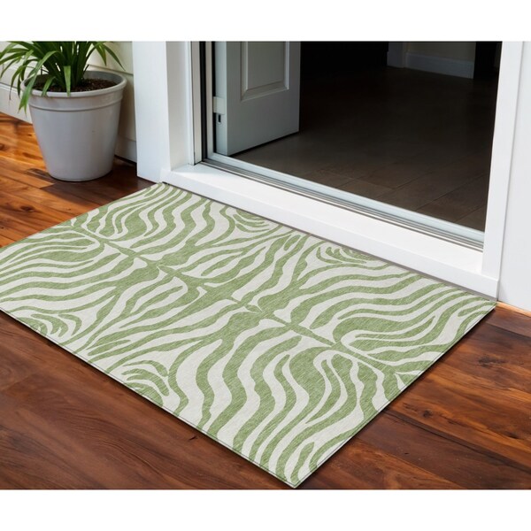 Homeroots 3' X 5' Artichoke Green And Ivory Animal Print Washable Indoor Outdoor Area Rug 600576 - main
