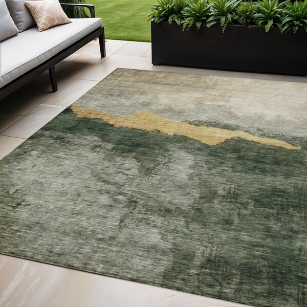 Homeroots 5' X 8' Fern Green Gold And Gray Abstract Washable Indoor Outdoor Area Rug 603006 - main