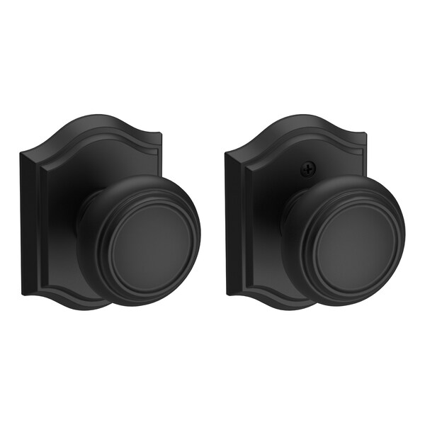 Baldwin Passage Traditional Knob and Traditional Arch Rose with 6AL Latch and Dual Strike Satin Black PSTRATAR190 - main