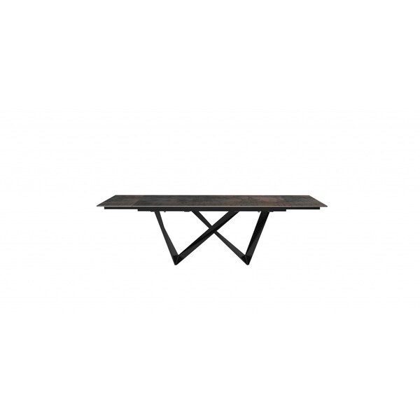 Homeroots 71" Black Stone and Metal Self-Storing Leaf Dining Table 372069 - main
