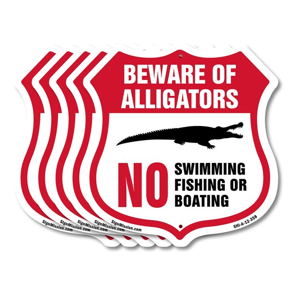 Signmission Alligator Warning Shield Sign Beware Of, 12 inch X 12 inch, Aluminum Metal Sign, 5PK SHI-A-5Pack-12-358 - main