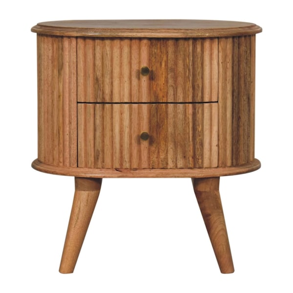 Homeroots 20" Brown Solid Wood Round Two Drawer Nightstand 651566 - main