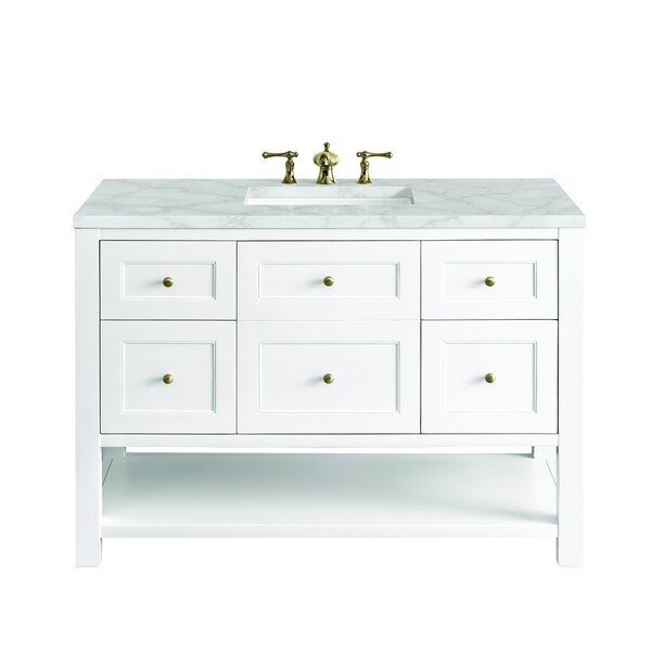 James Martin Vanities Breckenridge 48'' S Vanity, Bright White w/ Victorian Sil Top w/FreePower Wireless Charger 330-V48-BW-FVSL - main