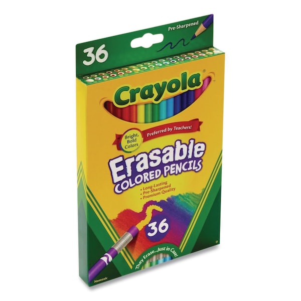 Crayola Erasable Color Pencil Set, 3.3 mm, Assorted Lead and Barrel Colors, 36PK 68-1036 - main