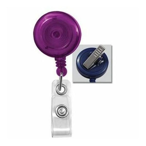Brady Round Translucent Swivel Back Reel With Clear Vinyl Strap - Vinyl - 100 / Pack - Purple 2120-7623 - main