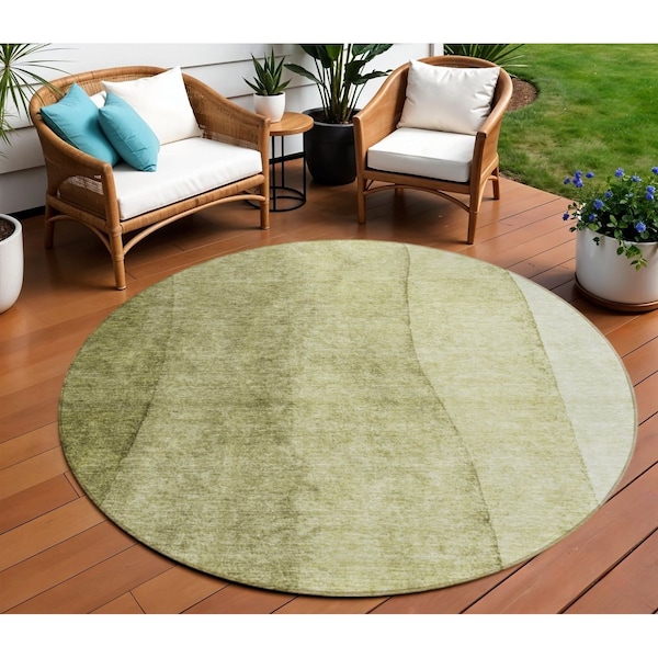 Homeroots 8' Olive Green And Artichoke Green Round Ombre Washable Indoor Outdoor Area Rug 581812 - main