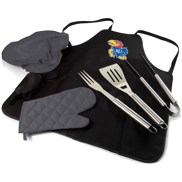 Picnic Time Family Of Brands NCAA Kansas Jayhawks BBQ Apron Tote Pro Grill Set, Heavy Duty BBQ Apron For Men 635-88-179-244-0 - main