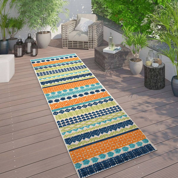 World Rug Gallery Palm Floral Leaves Indoor/Outdoor Runner Rug 2 ft 7 in x 6 ft Multi 5557MULTI27X6 - main