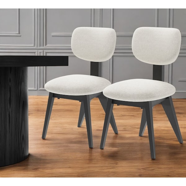 Homeroots Set of Two Beige And Black Upholstered Fabric Open Back Dining Side Chairs 564810 - main