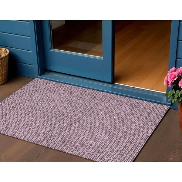 Homeroots 3' X 5' Eggplant And Ivory Geometric Washable Indoor Outdoor Area Rug 595637 - main