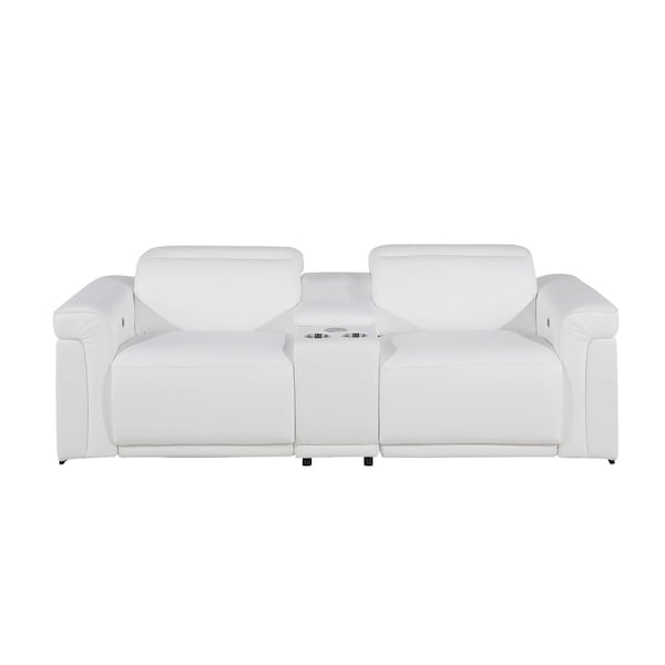 Homeroots 86in White and Black Italian Leather Power Reclining Loveseat With Storage 720531 - main