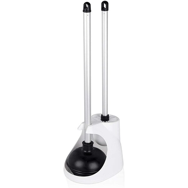 Neiko Toilet Plunger with Holder for Brush and Bathroom Plunger Set, Aluminum Handle, White Plunger Caddy 60167A - main
