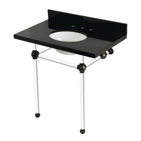 Kingston Brass 36" Black Granite Console Sink with Acrylic Legs, 8-Inch, 3-Hole, Black Granite/Oil Rubbed Bronze KVPK36KA5 - main