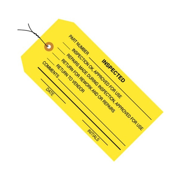 Box Packaging Inspection Tag Inspected Pre WiredNo 5 4-3/4L x 2-3/8W Yellow 1000/Pk G20063 - main