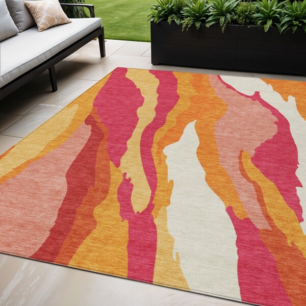 Homeroots 5' X 8' Blush Copper And Ivory Abstract Washable Indoor Outdoor Area Rug 600949 - main