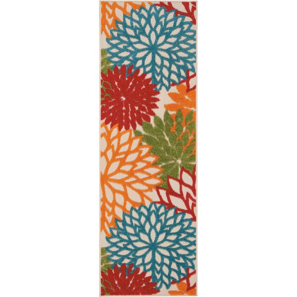 Homeroots 6' Orange Red Green And Blue Floral Indoor Outdoor Runner Rug 546656 - main