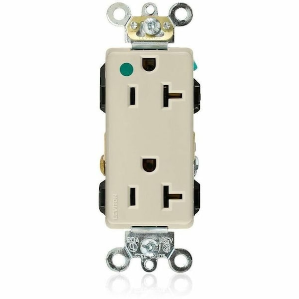 Leviton Hospital Grade Decora Receptacle, 20 Amp, 125 Volt 16362-HGI - main