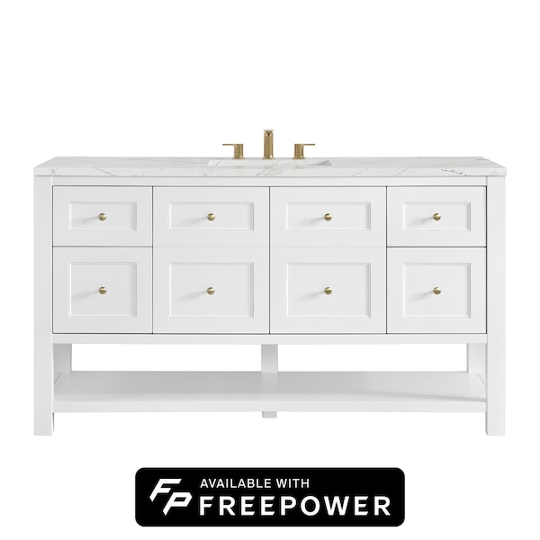 James Martin Vanities Breckenridge 60 in. Single Vanity, Bright White, w/ 3 CM Ethereal Noctis Silestone Top 330-V60S-BW-FENC - main