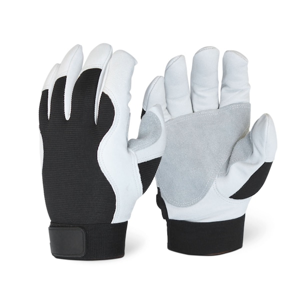 Dex Savior Grain Goatskin, Split Leather Double Palm Patch, Black Spandex Back, S, 12PK U-520083P S - main