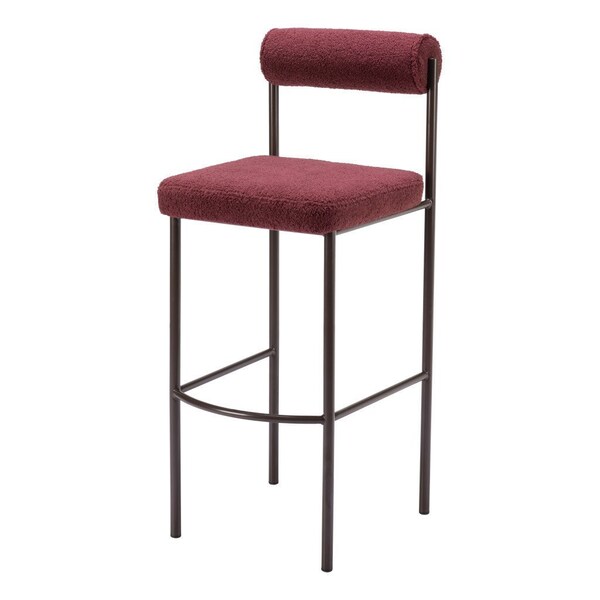 Homeroots Set of Two 30" Red and Bronze Shearling and Steel Low Back Bar Height Bar Chairs 555720 - main