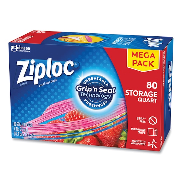 Ziploc Seal Top Bags, Quart, 7.44in x 7in, Clear, 80PK 314471 - main