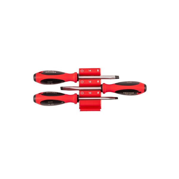 Tekton Slotted Screwdriver Set with Red Modular Organizers - 4 Inch Shanks, 3-Piece (10 - 14 mm) DWS90107 - main