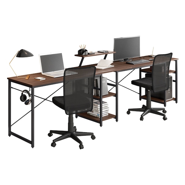 Homeroots 59" Walnut Wood and Stainless Steel L Shape Computer Desk 723781 - main