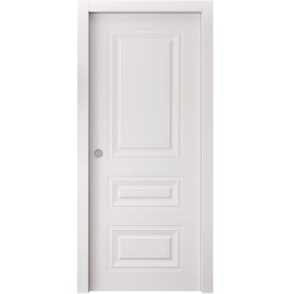 Sartodoors Sliding Pocket Door 30 x 80 inches, BASIC 9233 White, Kit Rail Hardware, Solid Wood Interior Bedr BASIC9233PD-SKIN-30 - main