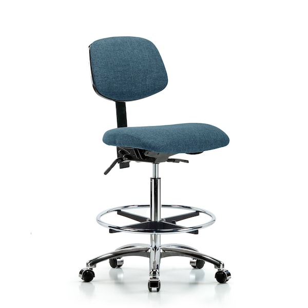 Blue Ridge Ergonomics Chair, Fabric, Hi Bench, Chr CF Casters, Blu, No Arms, 26" to 35-1/2" Height, Blue BR-FHBCH-CR-T0-A0-CF-CC-F43 - main