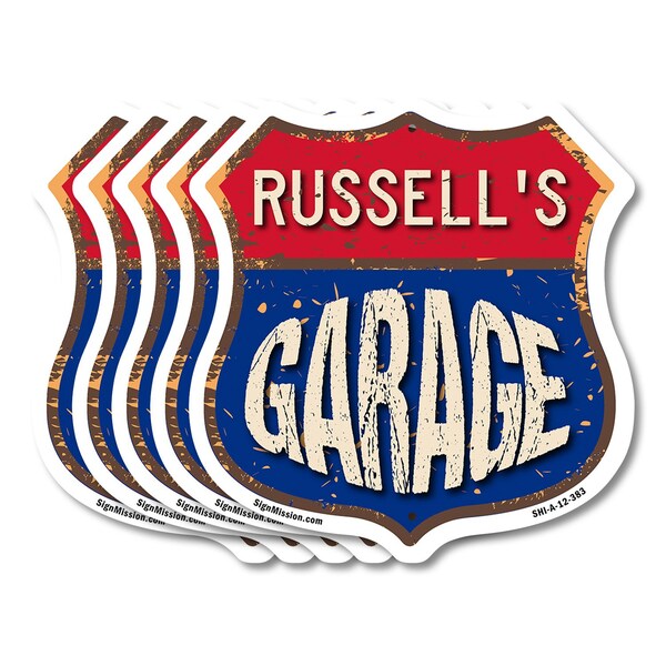 Signmission Russell's Garage, 12 inch X 12 inch, Aluminum Metal Sign, 5PK SHI-A-5Pack-12-383-RUSSELL - main