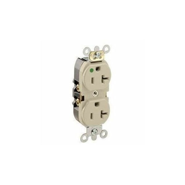Leviton Straight Blade Receptacle, 5-20R, 20 A, 125V AC, 2 Pole, 3 Wire, Flush Mount, Single, Ivory 8300-HLI - main