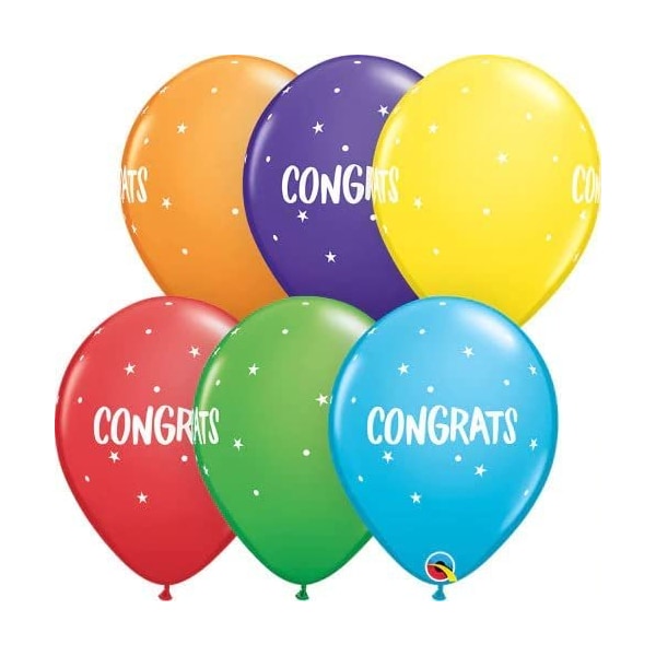 Loonballoon 11 Inch Congratulations Stars Latex Balloons 50pk Luftballoon-720495 - main