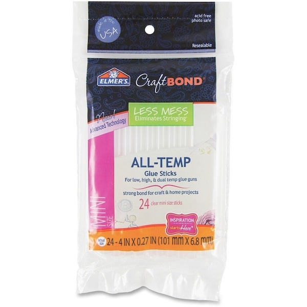 Elmers Products CraftBond Less Mess All-Temp Glue Sticks, 0.27in x 4in, Dries Clear, 24PK E6055 - main