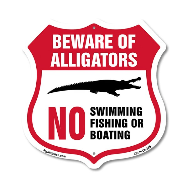 Signmission Alligator Warning Shield Sign Beware Of, 12 Inch X 12 Inch, Plastic Sign SHI-P-12-358 - main