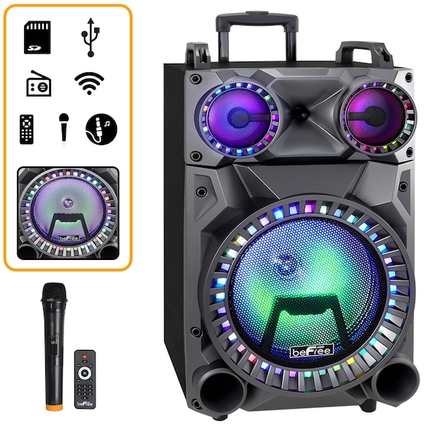 Befree Sound 12 Inch Bluetooth Portable Party Speaker with Party Lights, FM Radio and USB/TF Inputs BFS-555X - main
