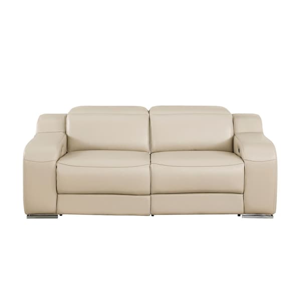 Homeroots 76in Beige and Silver Italian Leather Power Reclining Loveseat 633750 - main