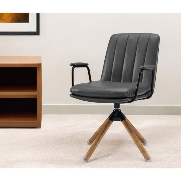 Homeroots 23" Gray And Natural Faux Leather Swivel Arm Chair 526380 - main