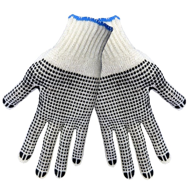 Global Glove Medium Weight Poly/Cotton, Bleached White, Both Sides Dotted, Women's, 12PK S65D2BW-W - main
