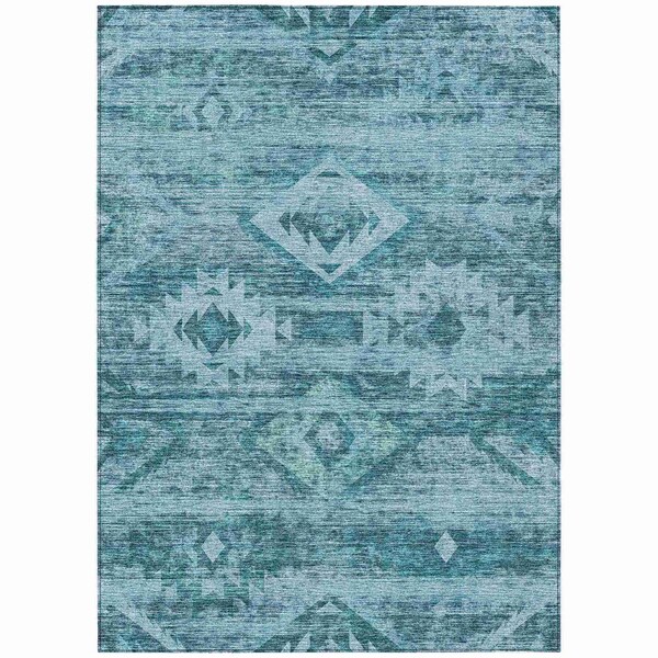 Homeroots 10' X 14' Teal Blue And Aqua Southwestern Washable Indoor Outdoor Area Rug 588737 - main