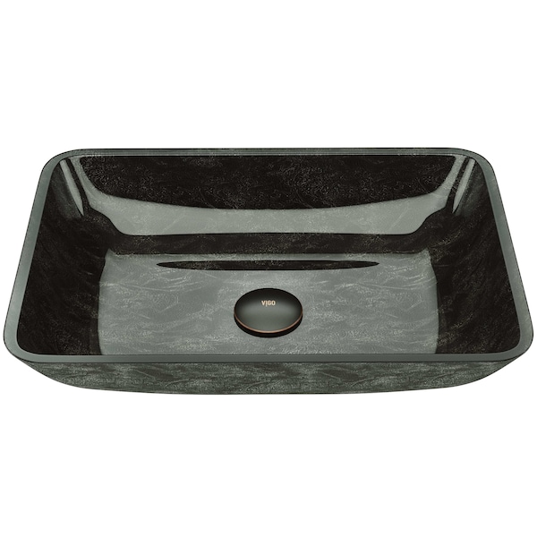 Vigo Donatello Artistic Onyx Gray Glass 18 in. L x 13 in. W x 4 in. H Rectangular Vessel Bathroom Sink VG07084 - main