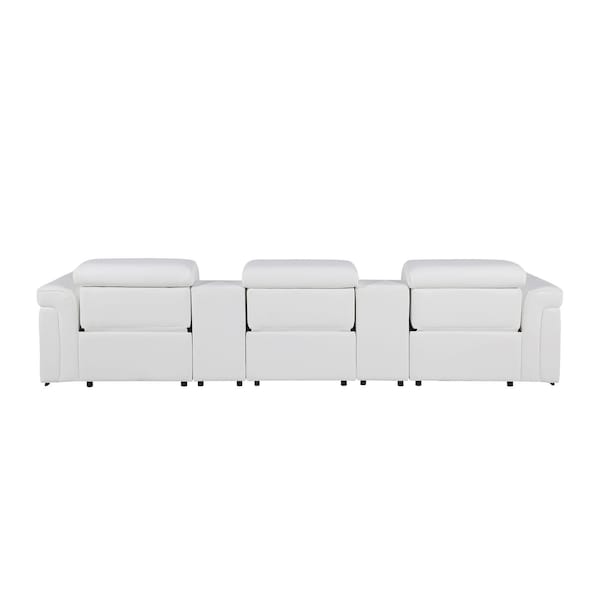 Homeroots 126" White Top Grain Leather Reclining Metal USB Sofa 720369 - main