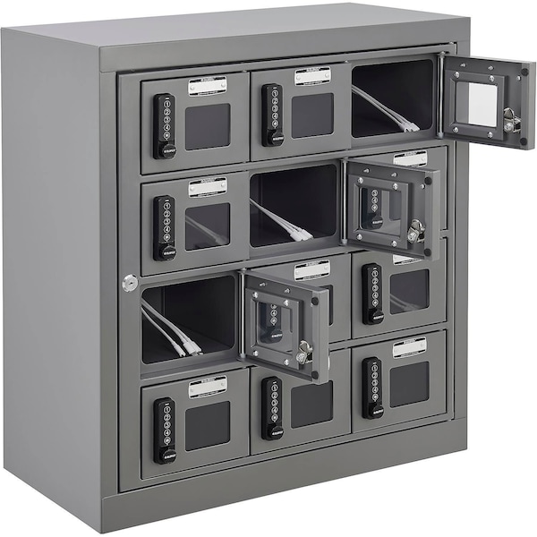 Global Industrial 4-Tier 12 Door Clear View Cell Phone Charging Locker, Digital Lock, Assembled 413249 - main