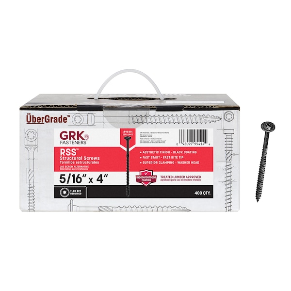 Grk Fasteners 5/16 x 4 in Rust Resistant Climatek Coating, Decking Screws, Star Drive, w/T-30 Bit, Black, 400PK 95414 - main