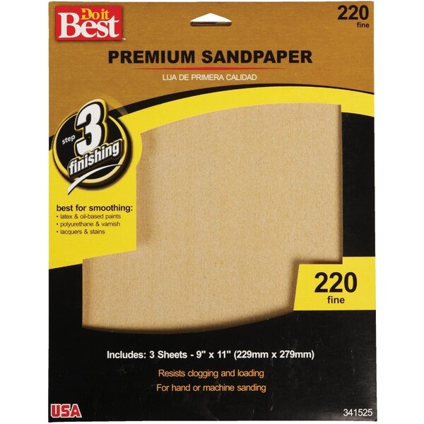 Do It Best Premium Plus 9''x11'' 220 Grit Fine Sandpaper, 3PK 7266004 - main