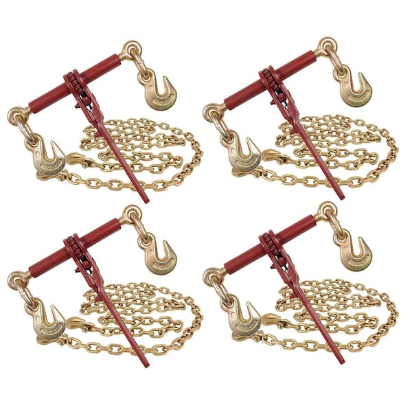 Mytee Products 3/8 - 1/2inTow Chain Ratchet Binder eXtreme 4 & 3/8in x 12ft G70 Transport Chains 3812CHRBXx4 - main