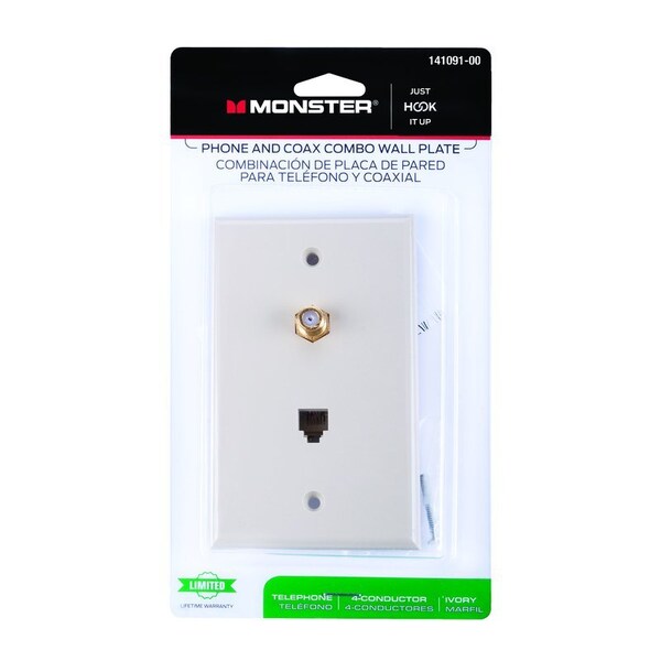 Monster Cable Just Hook It Up Ivory 1 gang Plastic Coaxial Wall Plate 141091-00 - main