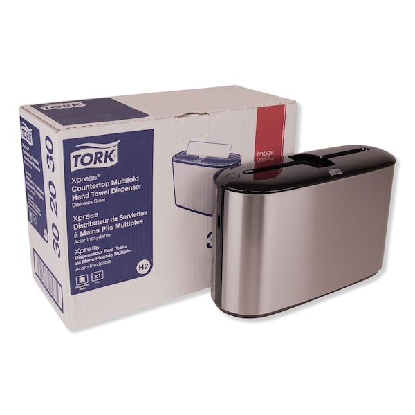 Tork Xpress Countertop Towel Dispenser, 12.68 x 4.56 x 7.92, Stainless Steel/Black 302030 - main