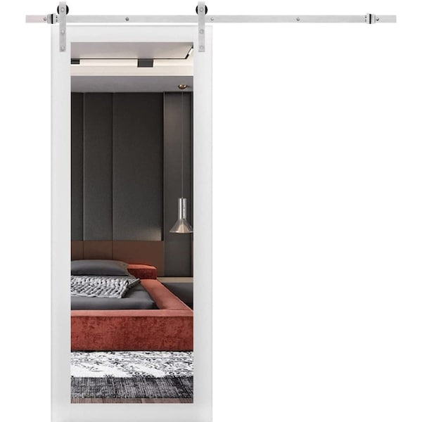 Sartodoors Sturdy Barn Door, Lucia 1299 White Silk, 6.6FT Rail Hangers Heavy Hardware Set, Modern Solid Pane LUCIA1299BD-S-WS-28 - main