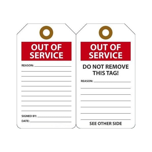 Accuform Status Record Tag, OutOfServ, 5-1/4"H, PK25 TRS243PTP - main