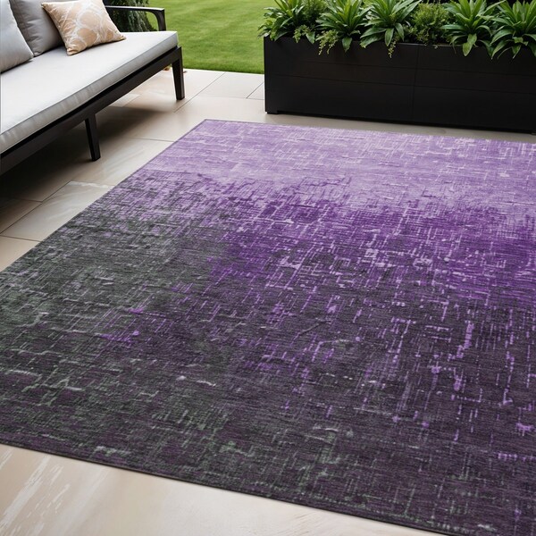 Homeroots 5' X 8' Purple And Dark Gray Ombre Washable Indoor Outdoor Area Rug 602894 - main
